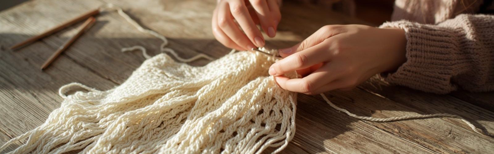 ręczne tworzenie chusty na szydełku z kremowej włóczki – proces rękodzieła