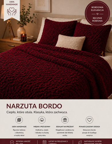 bordowa narzuta na łózko