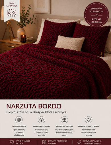 bordowa narzuta na łózko