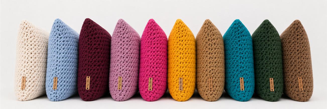 Kolorowe poduszki ze sznurka bawełnianego handmade